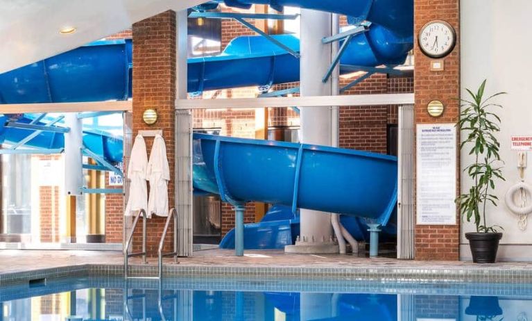 Indoor pool with spiral slide at the Hilton Mississauga Meadowvale