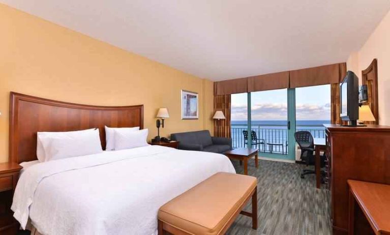 Spacious king suite with ocean view at the Hampton Inn Virginia Beach.