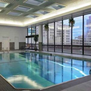 Relaxing indoor swimming pool at the DoubleTree by Hilton Omaha-Downtown.