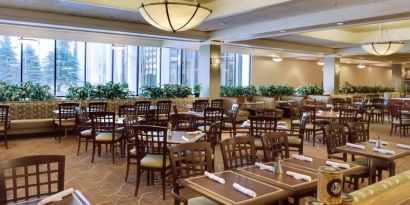 Restaurant area perfect as workspace at the DoubleTree by Hilton Omaha-Downtown.