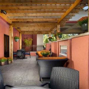 Beautiful outdoor terrace perfect as workspace at the Hampton Inn & Suites Schererville.