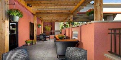 Beautiful outdoor terrace perfect as workspace at the Hampton Inn & Suites Schererville.