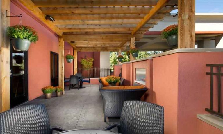 Beautiful outdoor terrace perfect as workspace at the Hampton Inn & Suites Schererville.