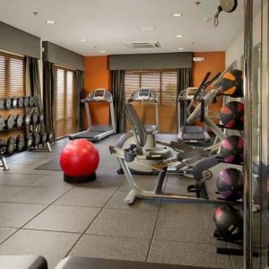 Fully equipped fitness center at the Hampton Inn & Suites Schererville.