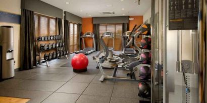 Fully equipped fitness center at the Hampton Inn & Suites Schererville.