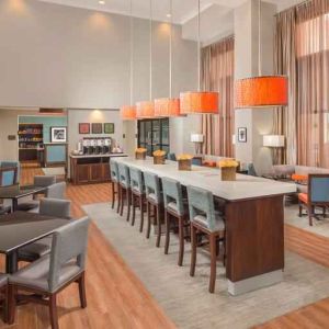 Stylish dining area perfect as workplace at the Hampton Inn & Suites Schererville.