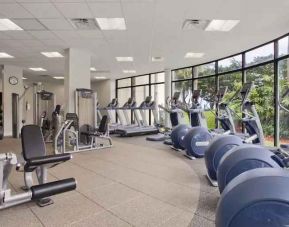 Fully equipped fitness center at the Hilton Miami Airport Blue Lagoon.