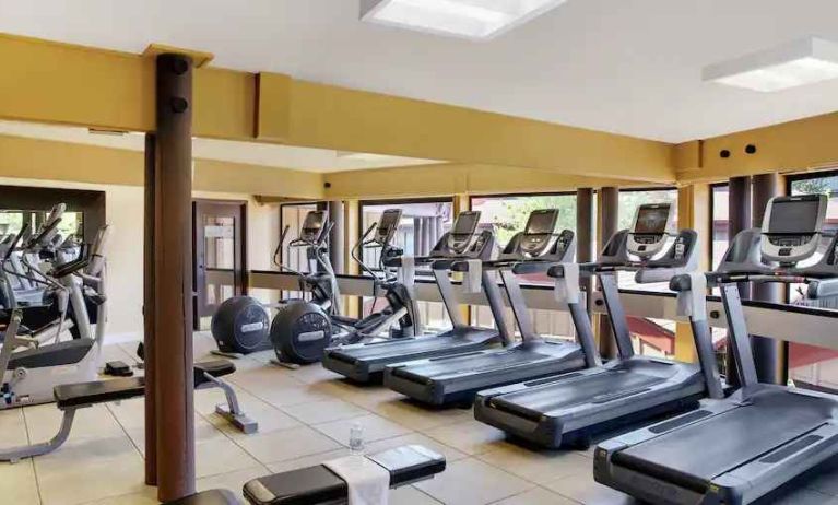 Fitness center with treadmills at the DoubleTree by Hilton Seattle Airport.