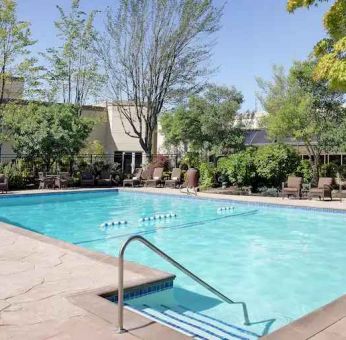 Relaxing outdoor pool at the Hilton Seattle Airport & Conference Center.