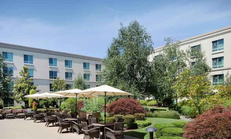 Beautiful courtyard perfect as workspace at the Hilton Seattle Airport & Conference Center.