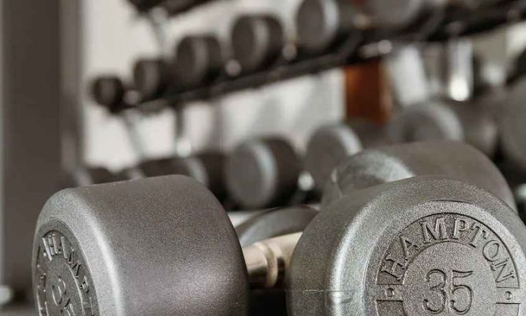 well-equipped fitness center at Hampton Inn & Suites Sunnyvale Silicon Valley.