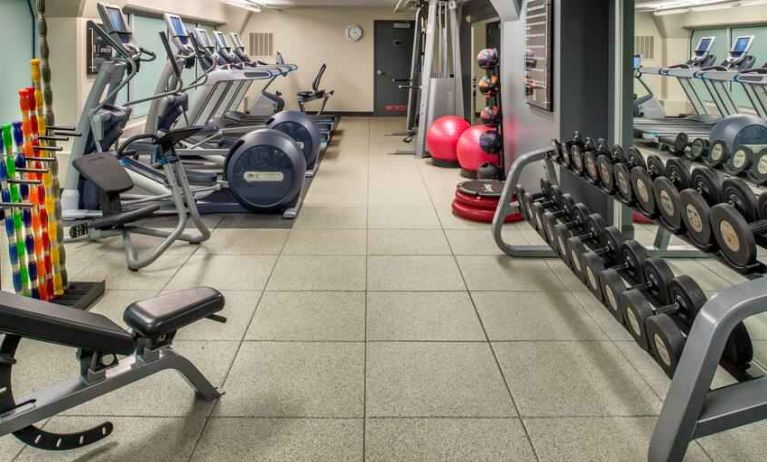 Fully equipped fitness center at the Embassy Suites by Hilton Portland-Downtown.