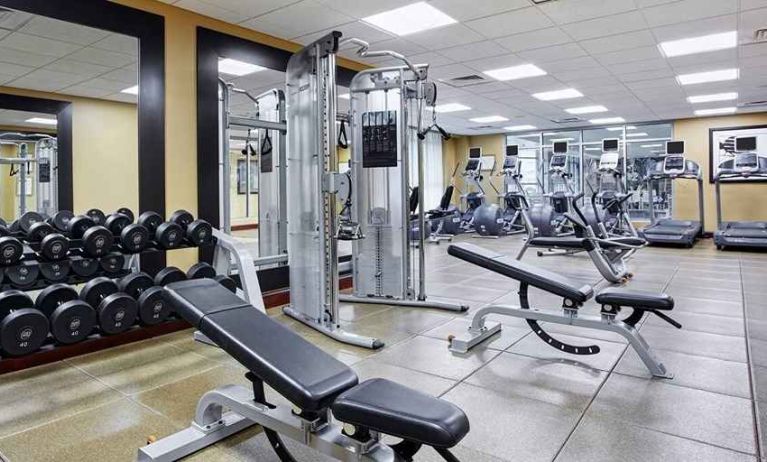 fully equipped fitness center at Hilton Garden Inn Rockville-Gaithersburg.