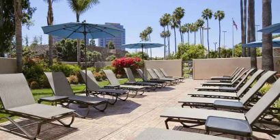 Beautiful sun deck perfect as workspace at the Embassy Suites by Hilton San Diego-La Jolla.