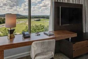 Working station with view in a hotel room at the Hilton Franklin Cool Springs.