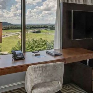 Working station with view in a hotel room at the Hilton Franklin Cool Springs.