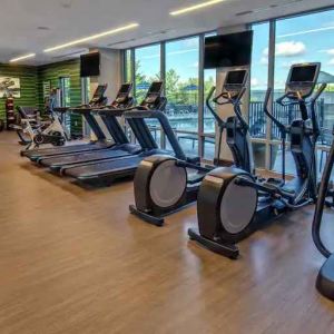 Fitness center with treadmills and machines at the Hilton Franklin Cool Springs.