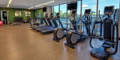 Fitness center with treadmills and machines at the Hilton Franklin Cool Springs.