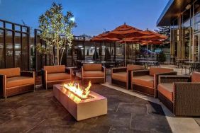 Beautiful terrace by the firepit perfect as workspace at the Hilton Franklin Cool Springs.