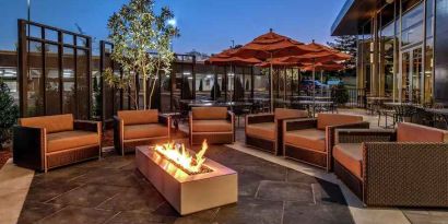 Beautiful terrace by the firepit perfect as workspace at the Hilton Franklin Cool Springs.