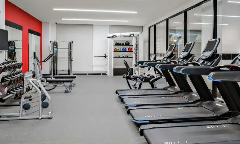 Fully equipped fitness center at the Hampton Inn Chicago McCormick Place.