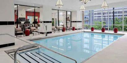 Relaxing indoor pool by the gym at the Hilton Garden Inn Chicago McCormick Place.