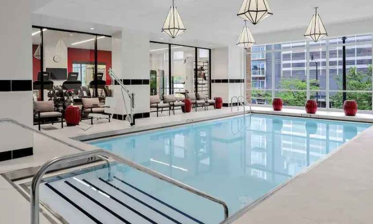 Relaxing indoor pool by the gym at the Hilton Garden Inn Chicago McCormick Place.