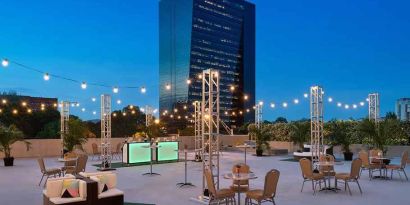 Gorgeous outdoor patio to enjoy the cityscape at Hilton Atlanta.