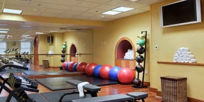 Fully equipped fitness center at The Drake.