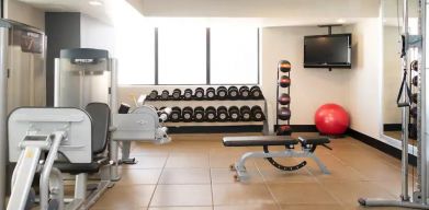 Fully equipped fitness center at the Hilton Crystal City at Washington Reagan National Airport.