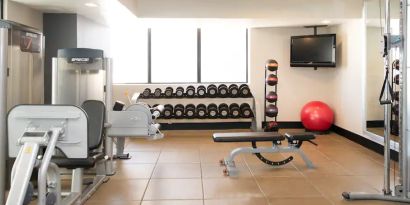 Fully equipped fitness center at the Hilton Crystal City at Washington Reagan National Airport.