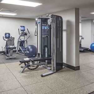 Fully equipped fitness center at the Hilton Sacramento-Arden West.