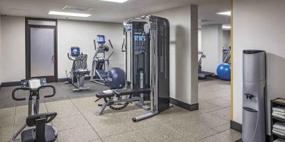 Fully equipped fitness center at the Hilton Sacramento-Arden West.