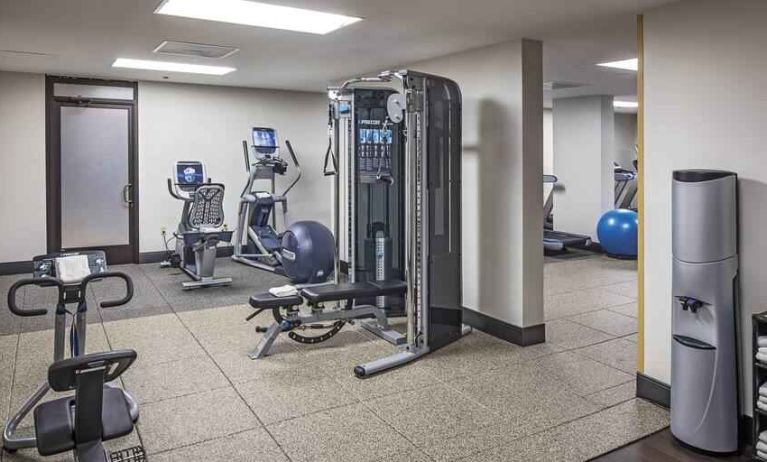 Fully equipped fitness center at the Hilton Sacramento-Arden West.