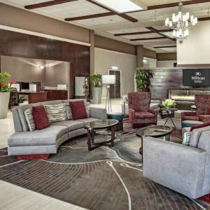 Beautiful lobby area perfect as workspace at the Hilton Sacramento-Arden West.