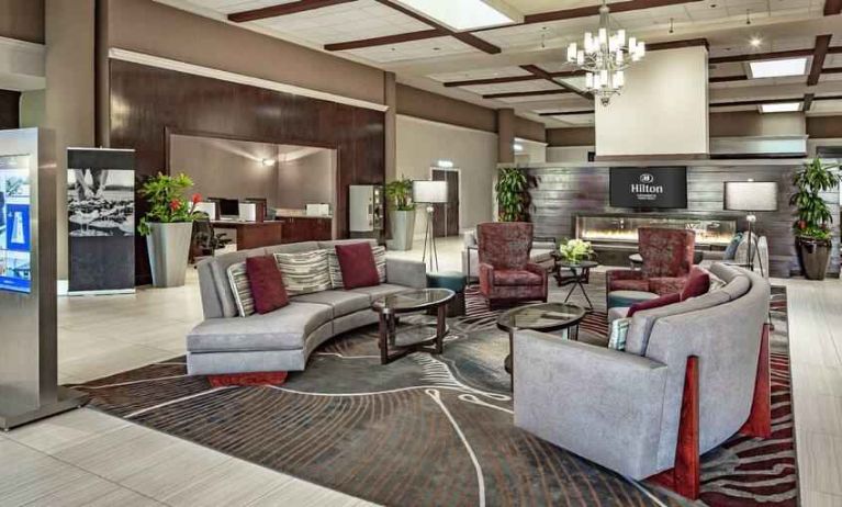 Beautiful lobby area perfect as workspace at the Hilton Sacramento-Arden West.