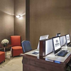 Working station with computers at the Hilton Sacramento-Arden West.