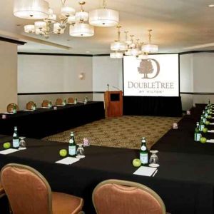 Large meeting room with big screen at the DoubleTree by Hilton Modesto.