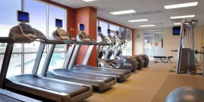 Fitness center with treadmills at the DoubleTree by Hilton Modesto.