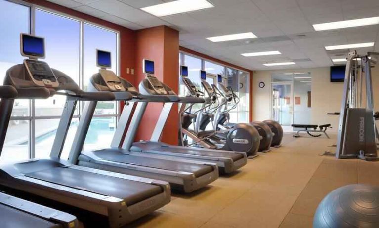 Fitness center with treadmills at the DoubleTree by Hilton Modesto.