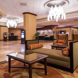 Lobby area perfect as workspace at the DoubleTree by Hilton Modesto.