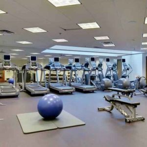 Fully equipped fitness center at the Hilton Bellevue.