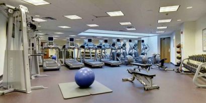 Fully equipped fitness center at the Hilton Bellevue.