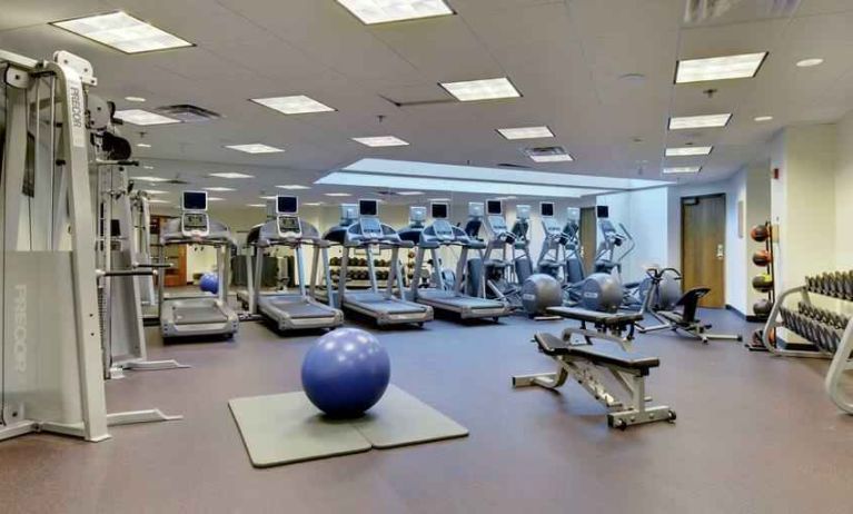 Fully equipped fitness center at the Hilton Bellevue.