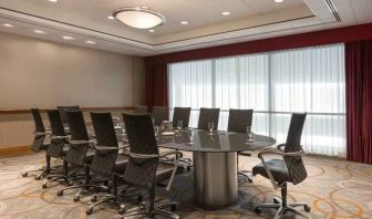 Meeting room with round table at the Hilton Baltimore BWI Airport.