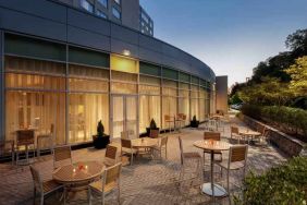 Beautiful outdoor patio perfect as workspace at the Hilton Baltimore BWI Airport.