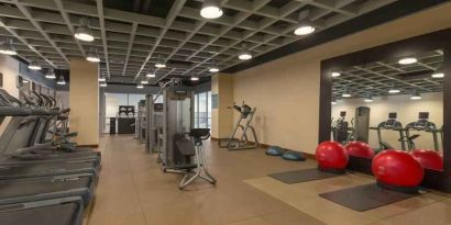 Fitness center with treadmills at the Hilton Baltimore BWI Airport.