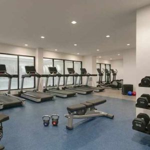 Fully equipped fitness center at the DoubleTree by Hilton Canton Downtown.