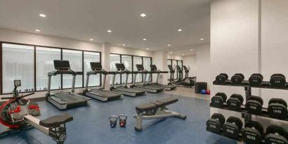 Fully equipped fitness center at the DoubleTree by Hilton Canton Downtown.