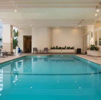 Relaxing indoor pool at the Embassy Suites by Hilton San Francisco Airport.